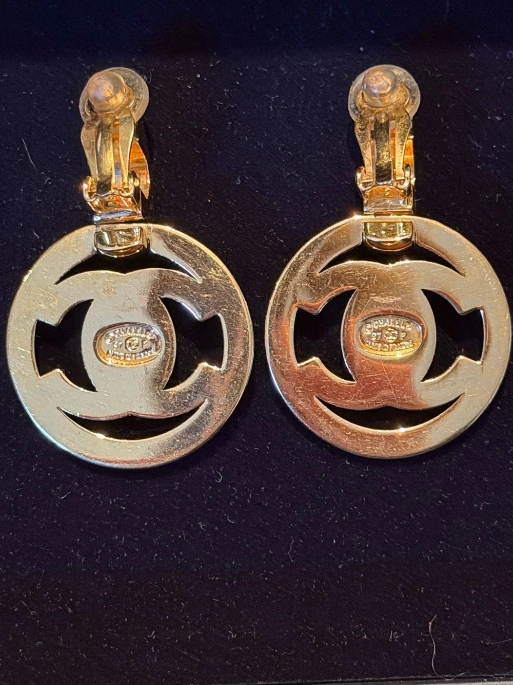 Authentic Chanel Spring 1997 Large Gold CC Turnlock Clip On Earrings